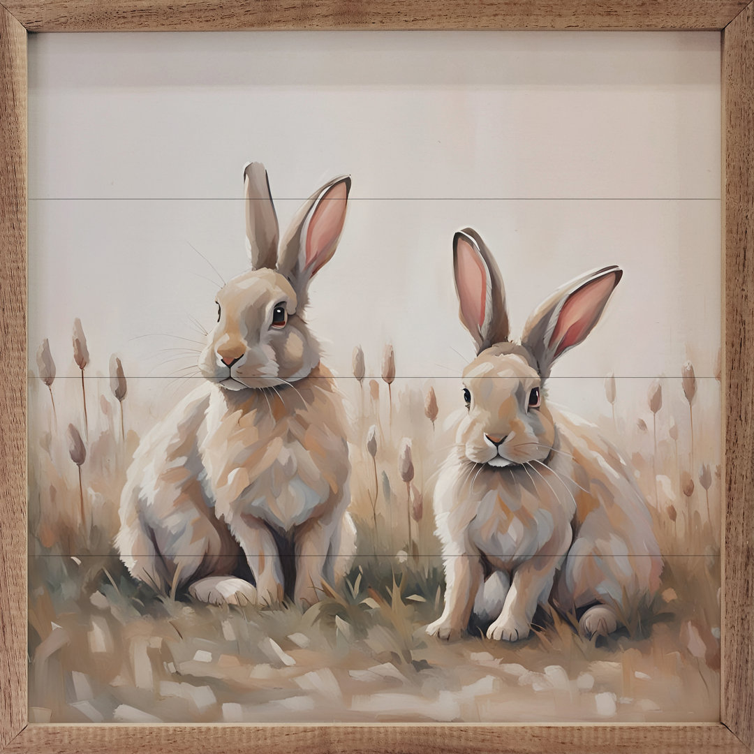 Neutral Two Rabbits Framed On Wood August Grove® Overall 