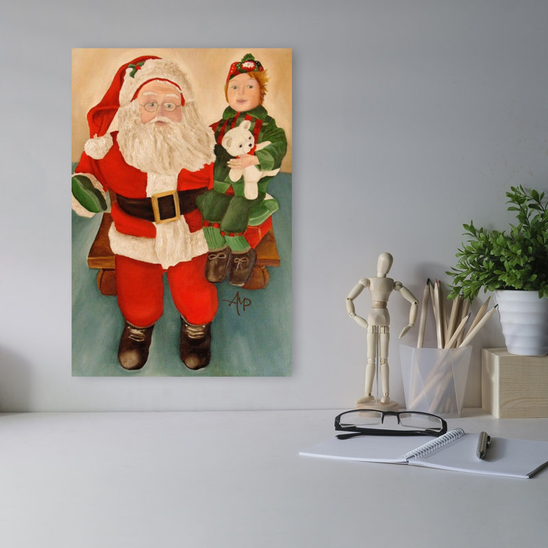 Santa And Christmas Elf Traditional Abstract Winter Landscape Wall Art Print 1 Piece Wrapped Canvas Wall Art