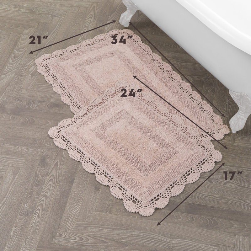 Laura Ashley Crochet Cotton 2 Pieces Bath Rugs, Blush