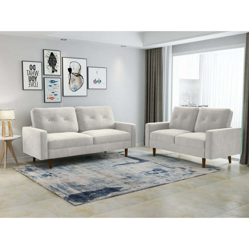 Ensemble de salon configurable en velours 2 pièces Eitelfritz, Velours ivoire