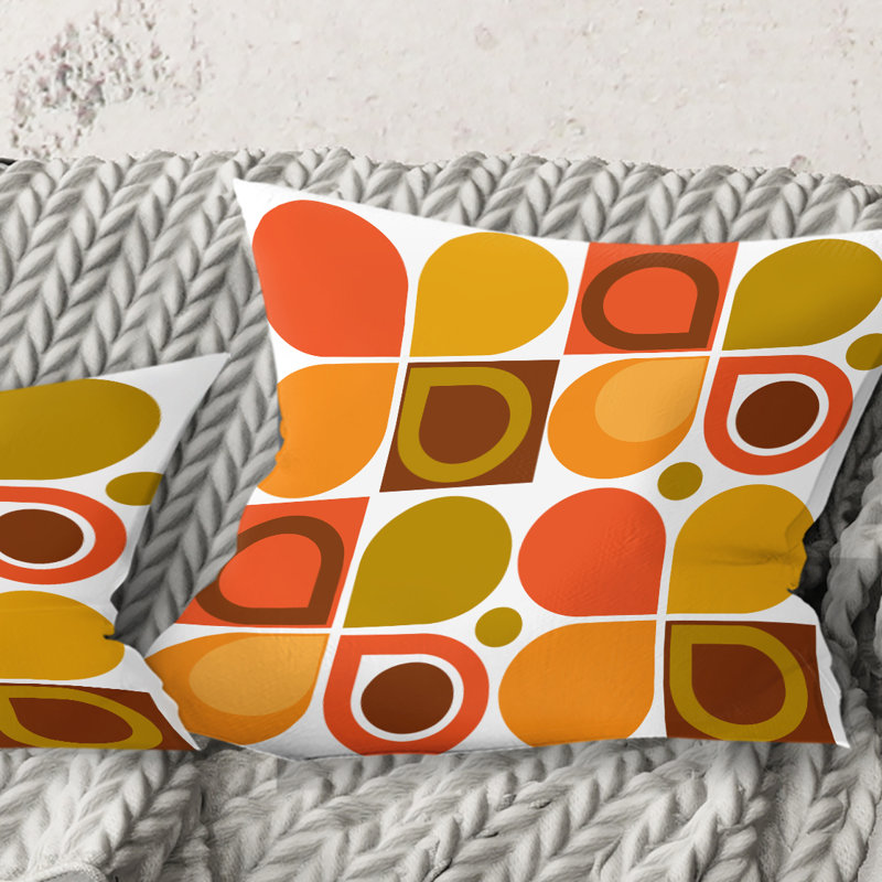 Coussin décoratif abstrait à motif géométrique abstrait VI - Mid-Century, 18 po x 18 po