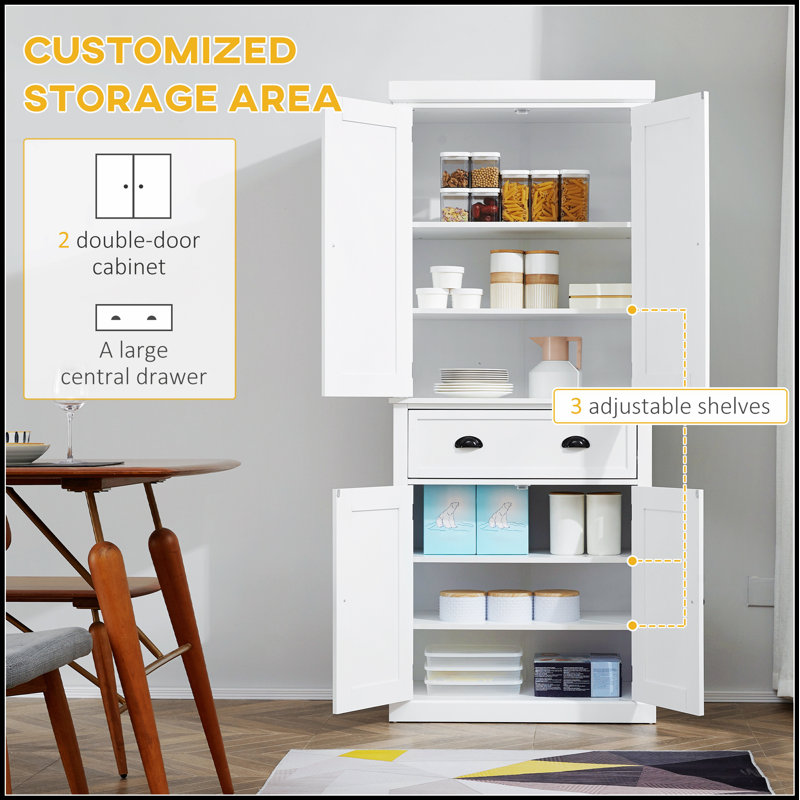 Armoire de cuisine 72 po sur pied, armoire de rangement haute avec 2 portes, tiroir et tablettes réglables