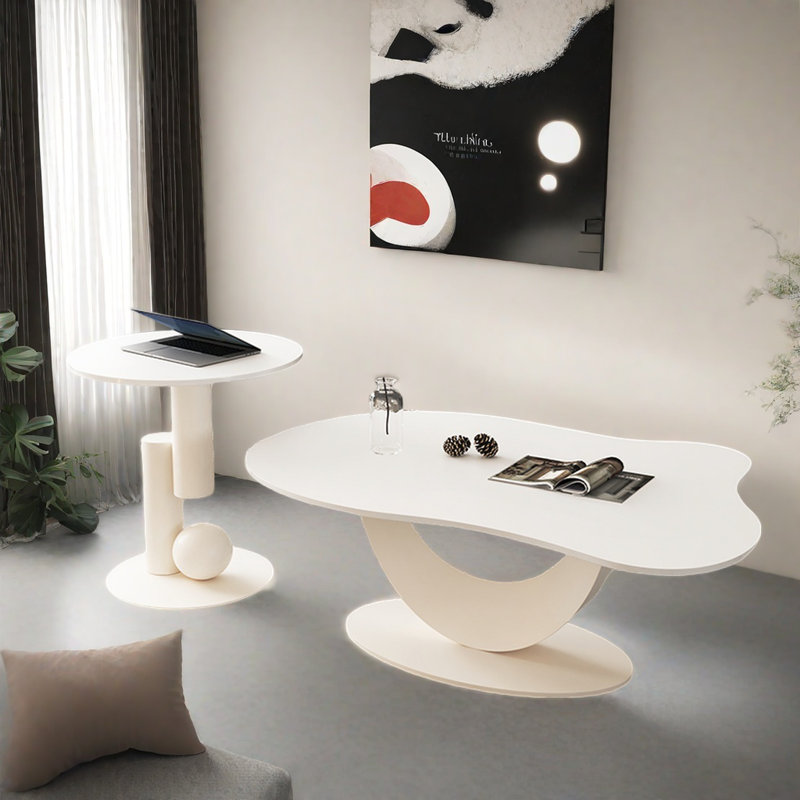 Combinaison de table basse American Light Luxury, H 17,7 po x L 39,4 po x l 23,6 po, Blanc, Blanc