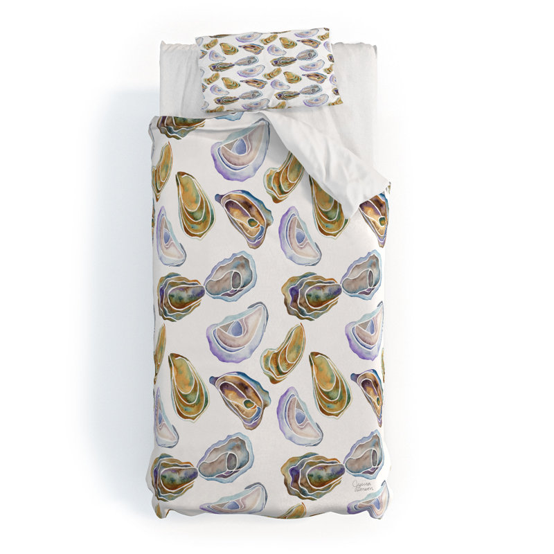 Ensemble de housse de couette Jessica Larson Watercolor Oysters, Housse de couette lit simple TG + 1 taie décorati