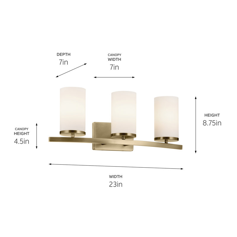 Natural Brass 23" Vanity Light with Satin Etched Opal Glass Shades
