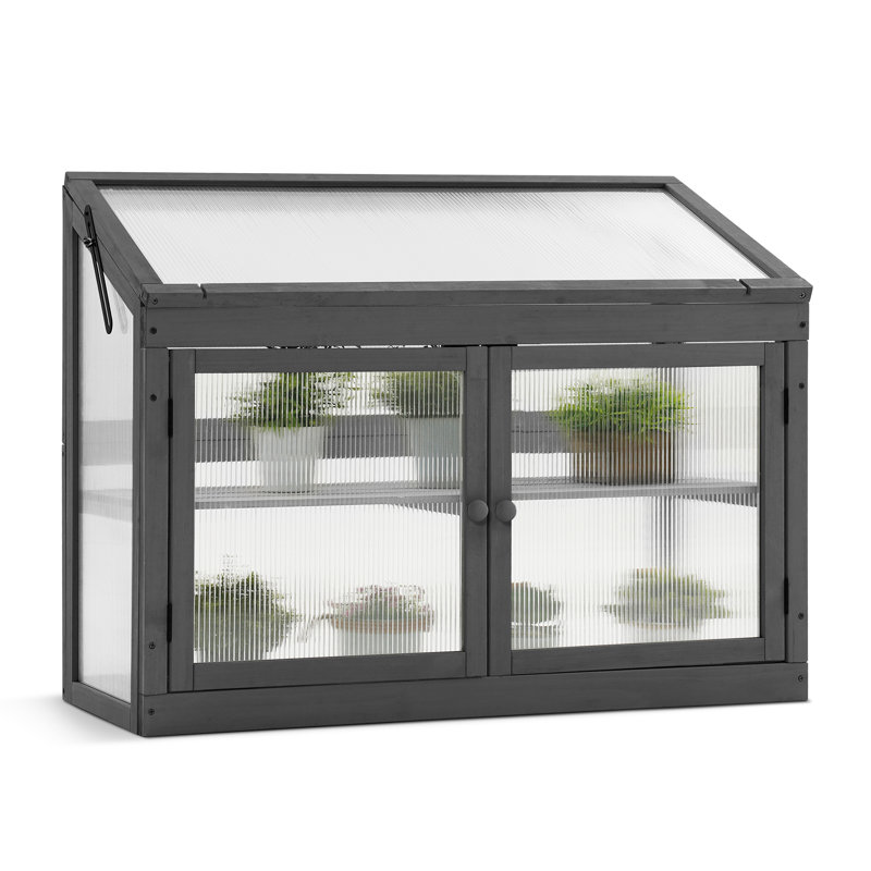 Serre de jardin à 2 niveaux en bois l 35,4 "x P 14,6", Gris foncé