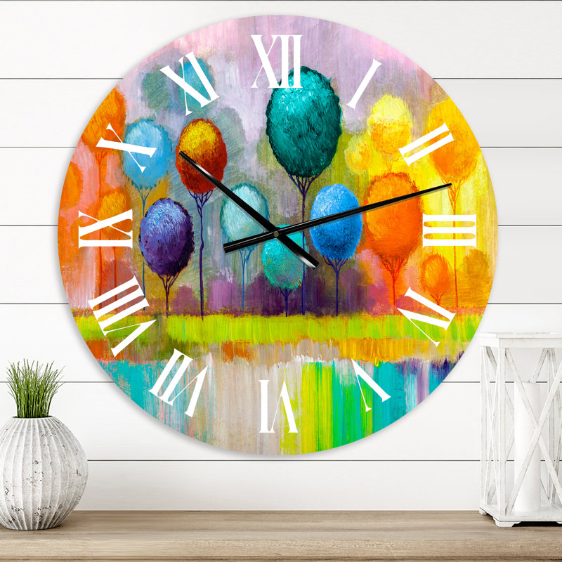 Arbres colorés reflétés dans l'eau - horloge murale moderne, Petit