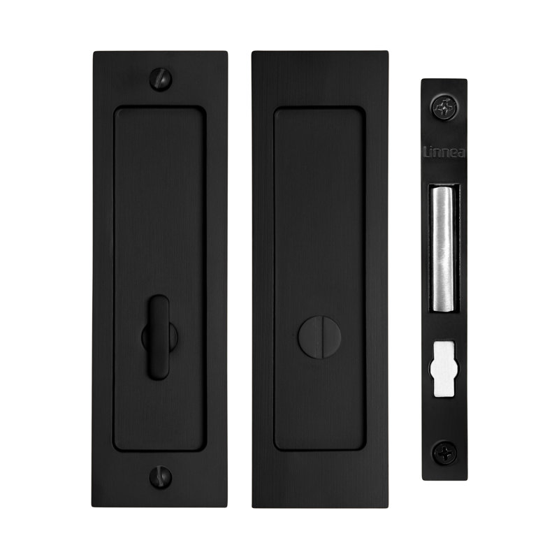 Rectangle Privacy Pocket Door Lock with Standard Turn Piece, Satin Black