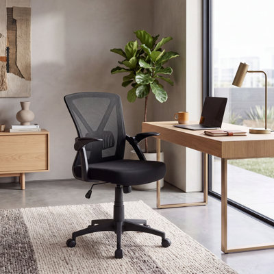 Ergonomic Mesh Office Chair, Breathable Black Office Chair for Home Office or Study with Adjustable Height & Tilt and Flip-up Armrests