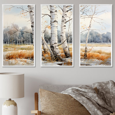 Beige et gris «Birch Beauty III», ensemble d'art mural Birch Tree