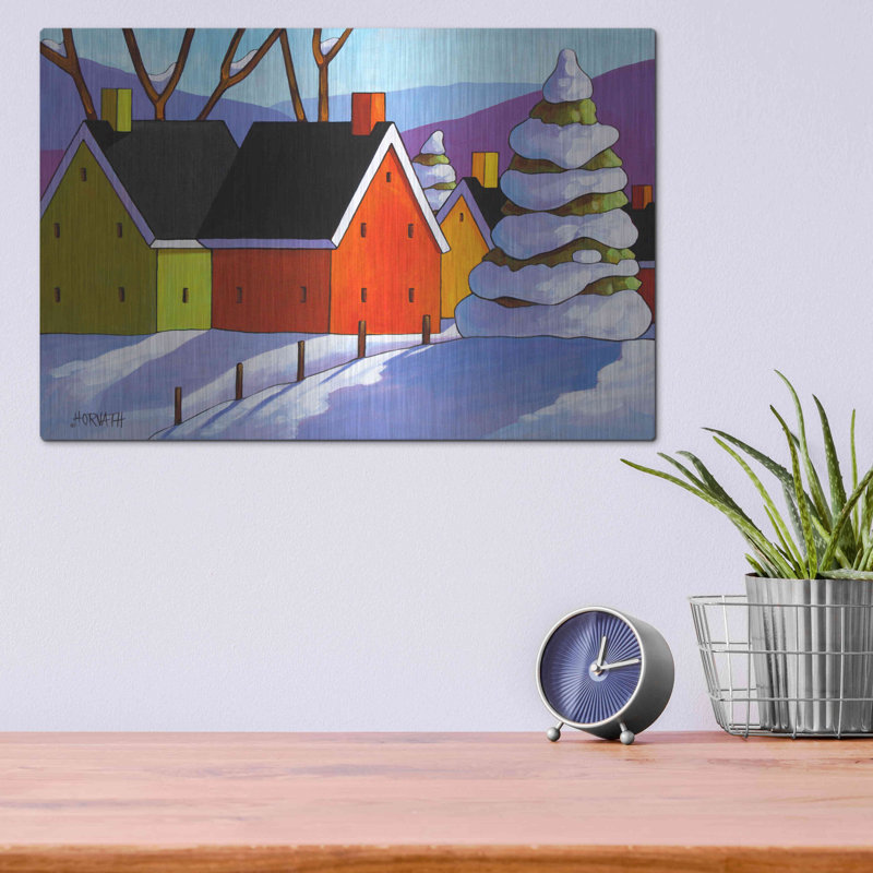 «Snowy Day Shadows» par Cathy Horvath-Buchanan, art mural en métal, H 12 po x l 16 po