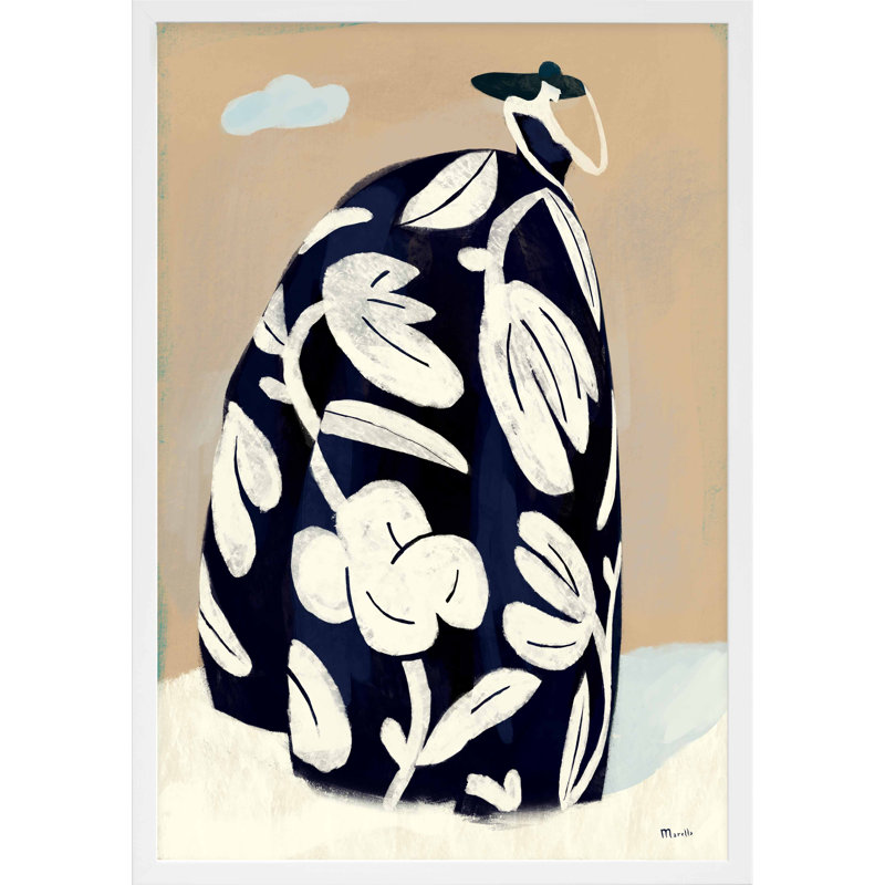 Black Dress Print by Marco Marella For Studio M, White Paper Framed, 20" H x 14" W x 1.25" D