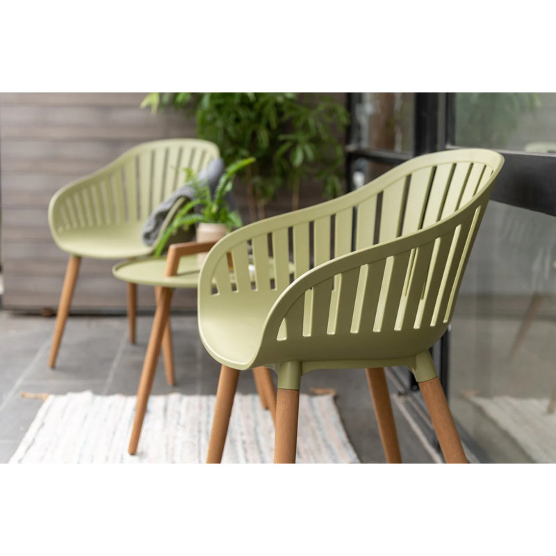 LifestyleGarden Fiji 2pc Outdoor Patio FSC Wood and Resin Dining Green Arm Chairs