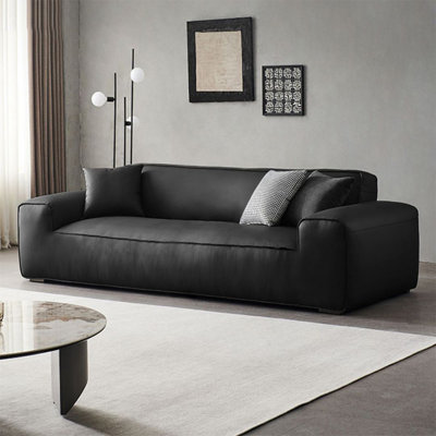 Black Genuine Leather Standard Sofa cushion Loveseat