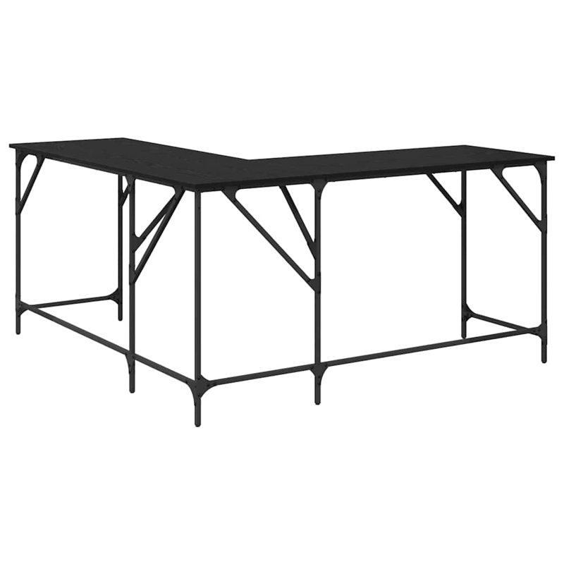 L-Shaped Metal Base Computer Desk, 75cm. H x 149cm. W x 149cm. D, Black Oak