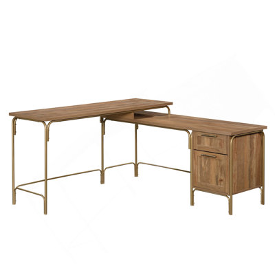 L-Shaped Desk, Brown+Gold Finish