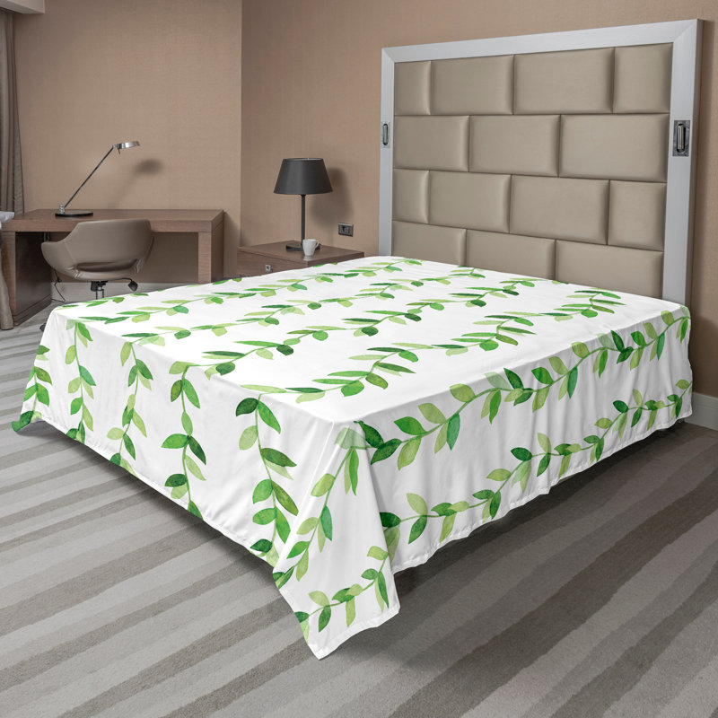 Ambesonne Nature Top Flat Sheet Glisten Fish Sunlight King Blue Purple White, Vert ,blanc / floral, Drap plat grand
