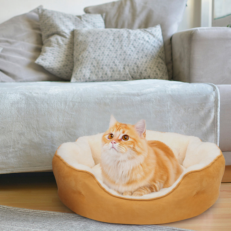 Lit rond pour chat, Petit (L 20 po x l 19 po), Jaune