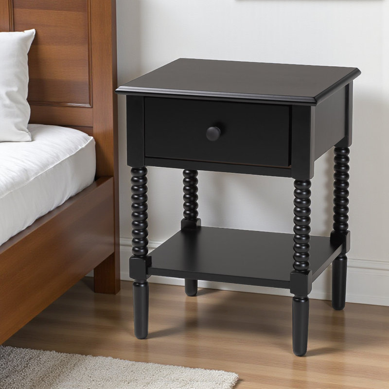 Baxton Studio Braith Farmhouse Spindle Wood 1-Drawer Nightstand, Black