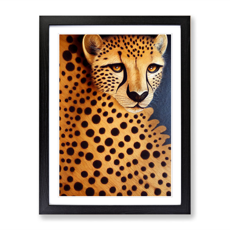 Cheetah Wood Carving - Picture Frame Print, 64cm H x 46cm W, Walnut Framed