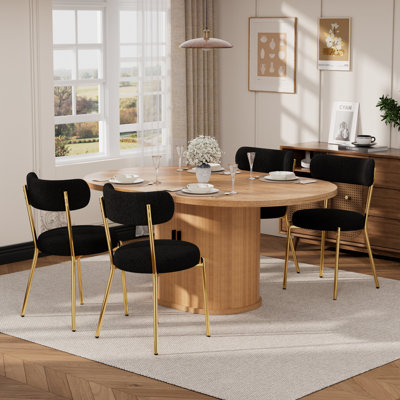 Ensemble de table de salle à manger ovale 59 po et chaises en tissu, bois naturel et métal, ensemble de salle à manger moderne pour la cuisine