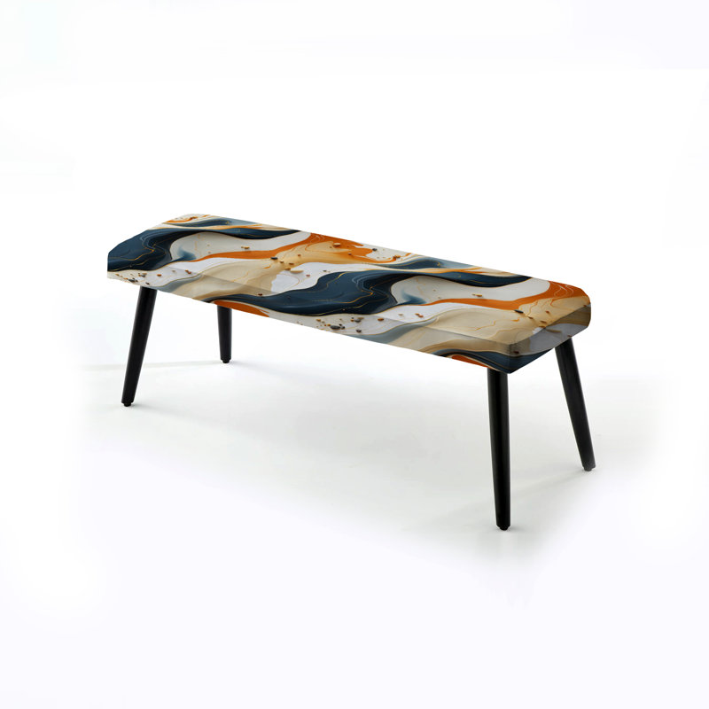 Banc rembourré noir, Noir / marbre orange