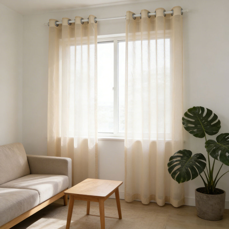 Rideaux transparents beiges, rideaux transparents avec œillets 2 pièces, L 39 po x L 79 po