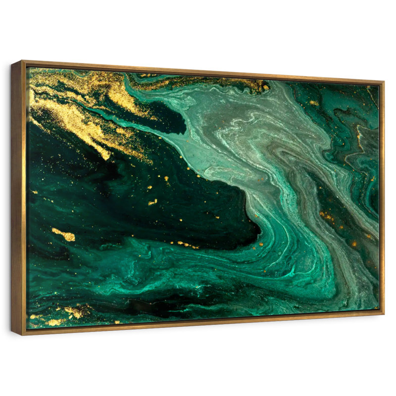 Vert et doré Grieco, 46 po x 31 po, Cadre flottant doré