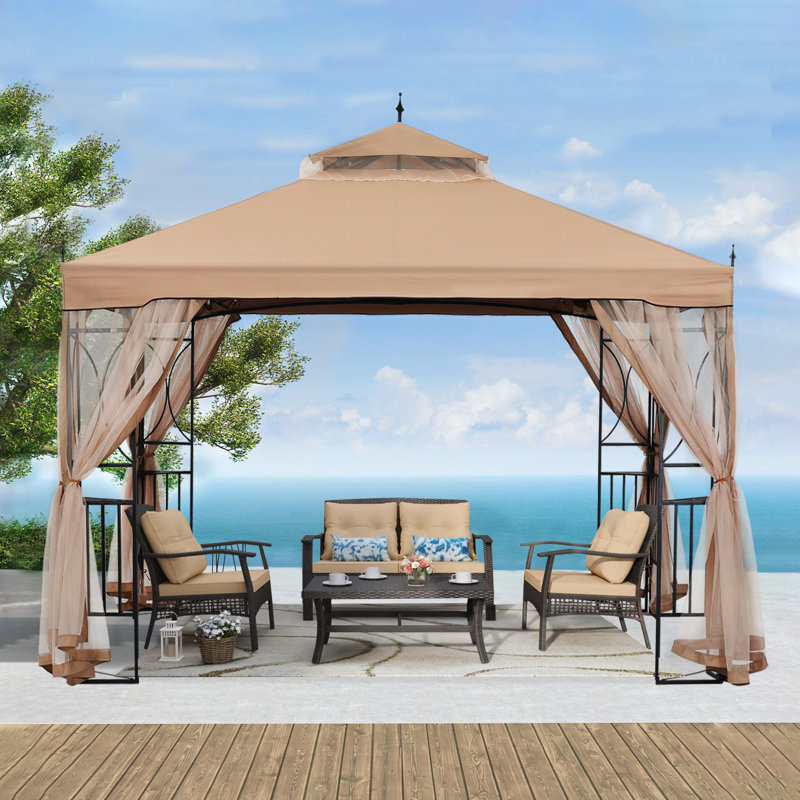 Steel Patio Gazebo The Soft Roof Gazebos, Khaki, 10 ft x 10 ft