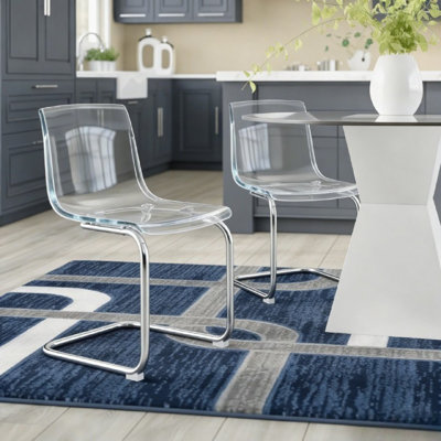 Set of 4 Modern Clear Acrylic Dining Chairs with Silver Chrome Metal Cantilever Base