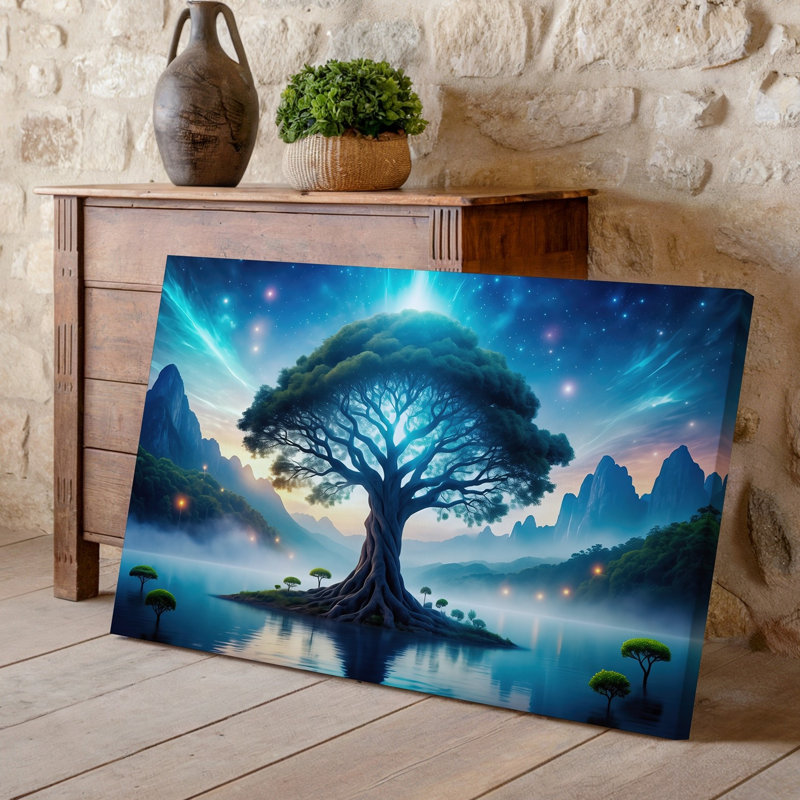 Toile, "Un arbre antique majestueux avec un noyau luminescent" se tient en évidence, H 20 po x l 30 po