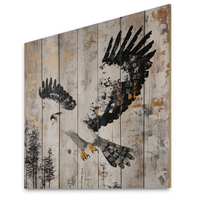 Hawk Soaring Over The Mountains I - Décoration murale moderne en bois sur bois de pin naturel, H 15 po x l 15 po