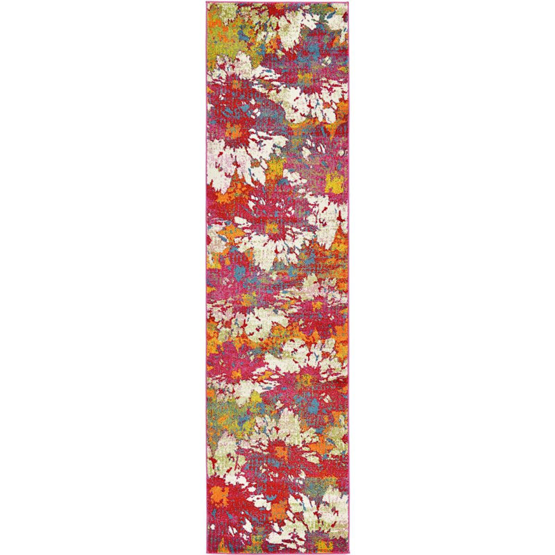 Tapis géométrique rose / beige Tanguay, Tapis de couloir 2 pi 7 po x 10 pi
