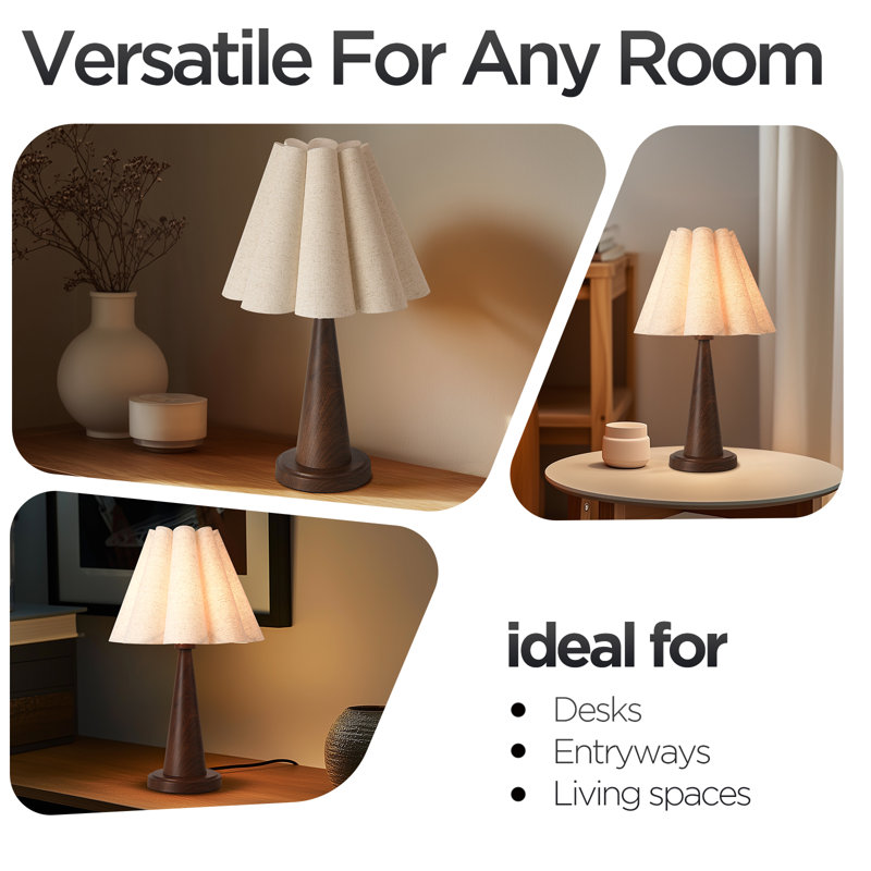 Modern Simple Rustic Table Lamp Nightstand Light with Wood Metal Base Use E26 Bulb For Bedroom Livingroom Home Deco (Bulb Not Include)