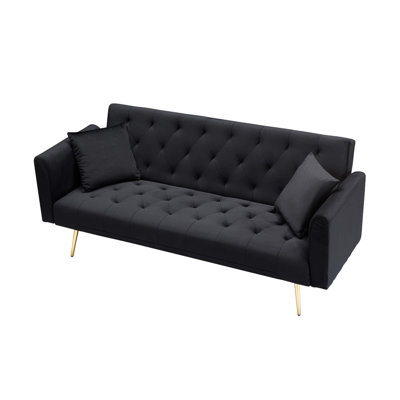 71" Convertible Loveseat Sofa, American Retro Velvet Sleeper Couch For Small Living Rooms, Bedrooms & Offices