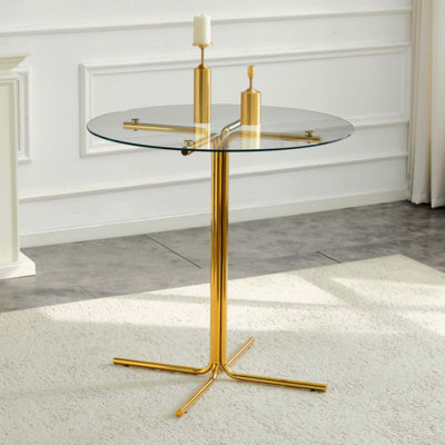 Table haute de bar ronde en verre, table de bar ronde de 36 pouces, plateau en verre trempé, support robuste à quatre colonnes chromées, convient aux tables de bar rondes transparentes dans les petits espaces.