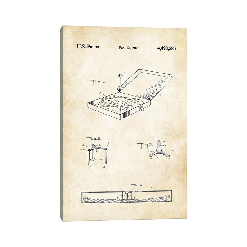 «Pizza Box» par brevet77 - reproduction de dessin sur toile tendue, H 12 po x l 8 po x P 0,75 po