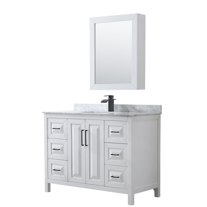 Daria 48'' W Single Vanity, Matte Black, White Cultured Marble, White