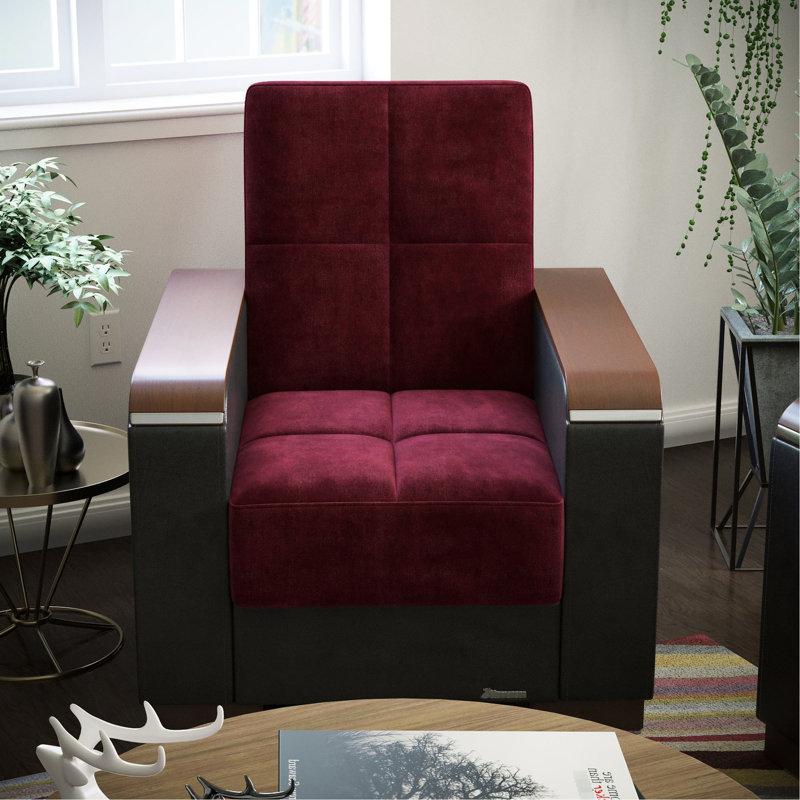 Fauteuil convertible bourgogne avec rangement - pour économiser de l'espace en microfibre