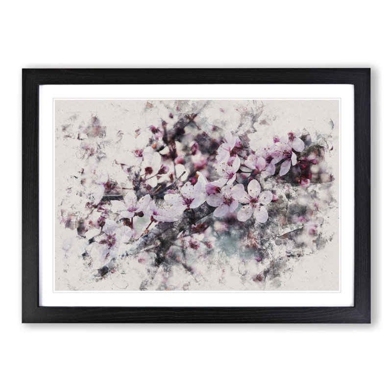 Pink Cherry Blossom Flowers Vol.8 - Picture Frame Graphic Art, Black Framed, 48cm H x 65cm W x 2cm D