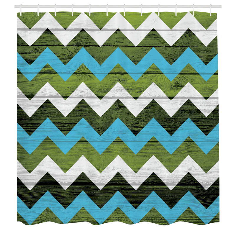 Chevron Shower Curtain with Hooks Included, 75"H x 69"W, Sky Blue