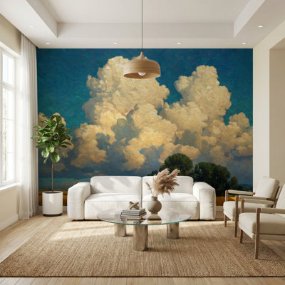 Papier peint paysage nuages décoratifs bleu ciel amovible