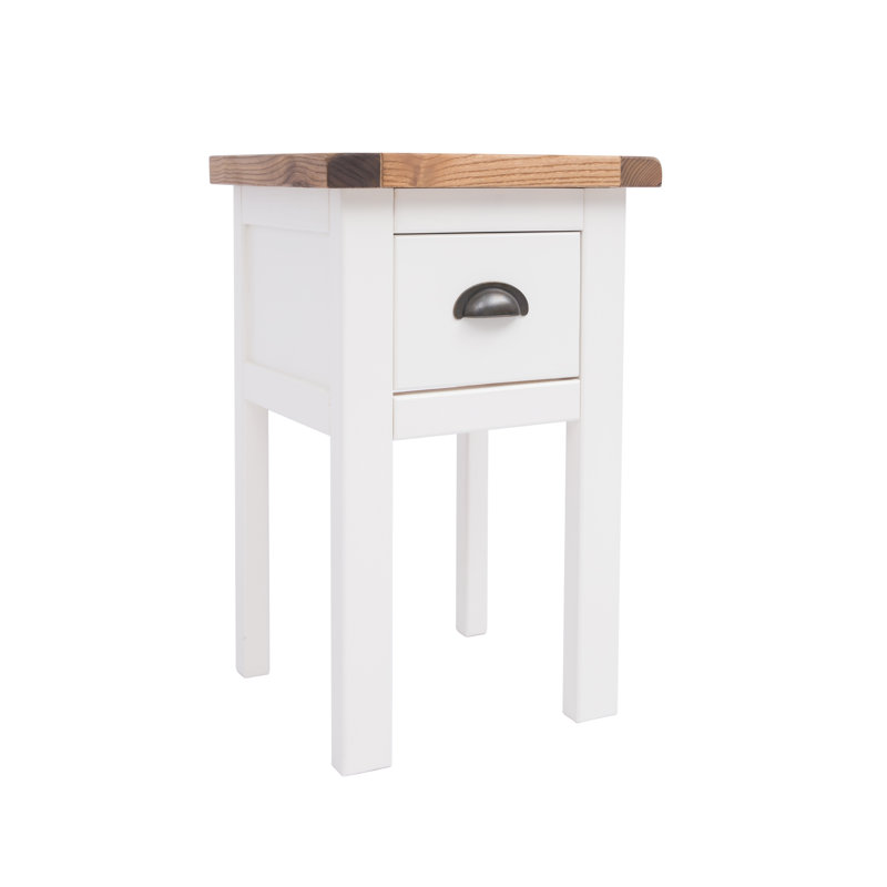 Hindsville 35cm W Plywood / Laminate Board Bedside Table, White/Walnut/Matte Black
