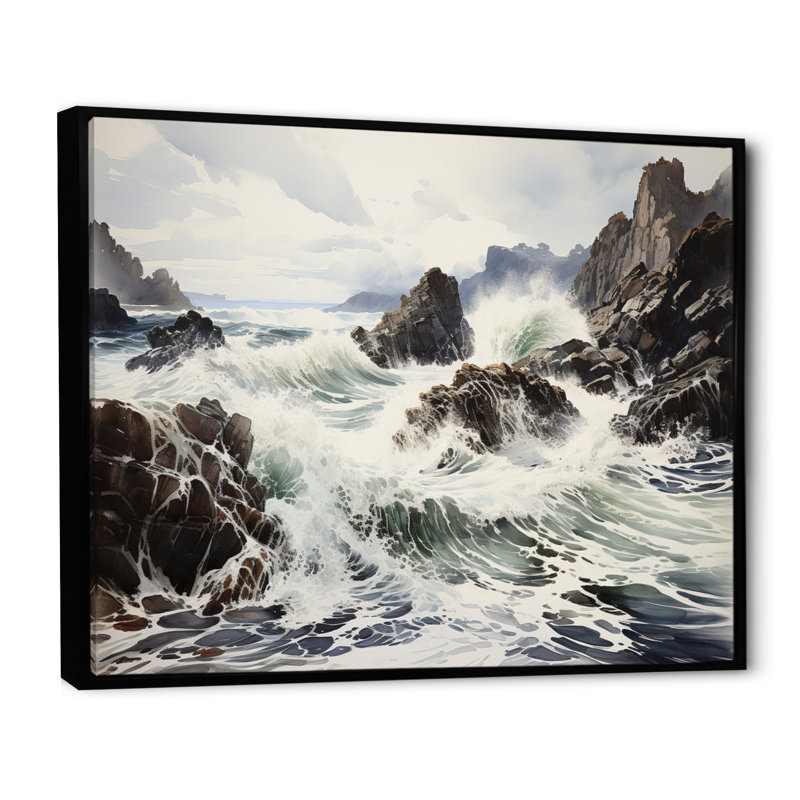 «Rocky Beach Coastal Drama», reproduction d'art sur toile, Cadre flottant noir, H 24 po x l 32 po x P 1 po