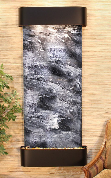 Stillmore Waterfall Fountain with Light, Black, Blackened Copper, Featherstone