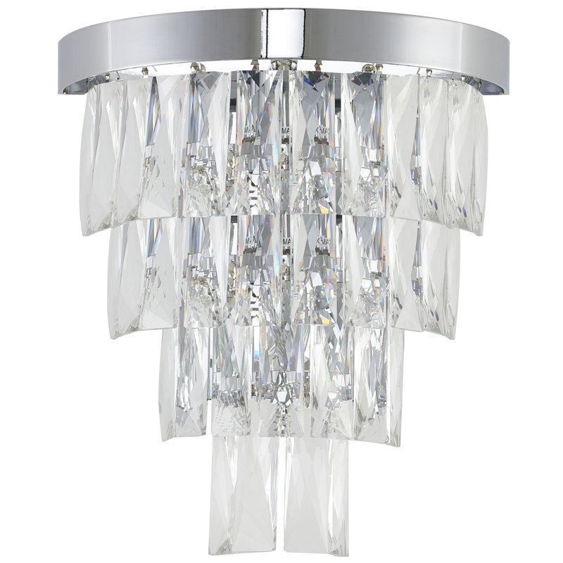3-Light Chrome Wall Sconce With Clear Hanging Crystals, Chrome