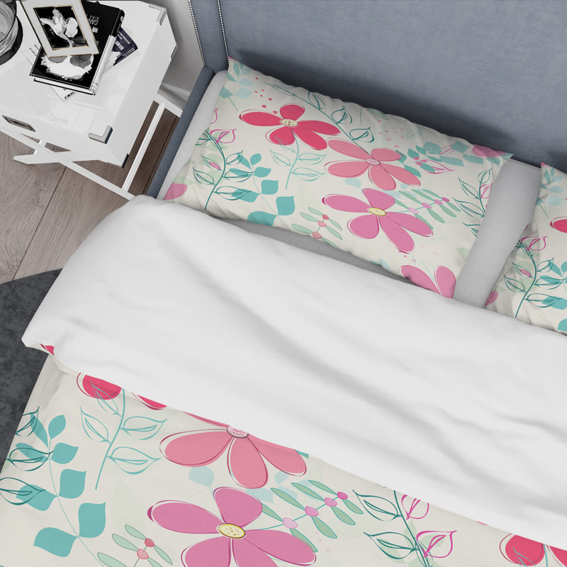 Pink Flowers - Floral Duvet Cover Set - Microfiber Polyester, King Duvet Cover + 2 King Shams