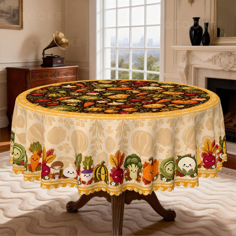 Nappe mignonne et kawaii à motifs de légumes, citrouilles et carottes d'automne, imprimé botanique, Round-60in