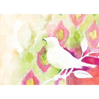 Watercolor Ikat With Bird 2 - Wrapped Canvas Painting