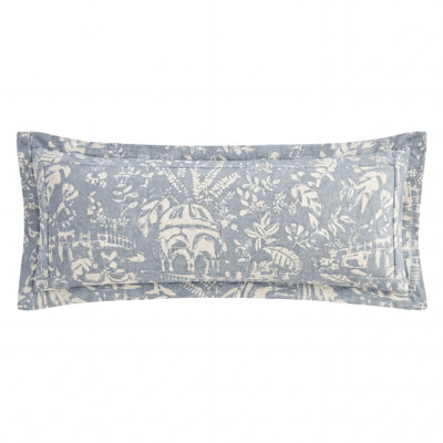 Genoa Washed Linen Blend, Botanical Garden Pavillion Print Updated Classics Lumbar Pillow, 14x36 inch